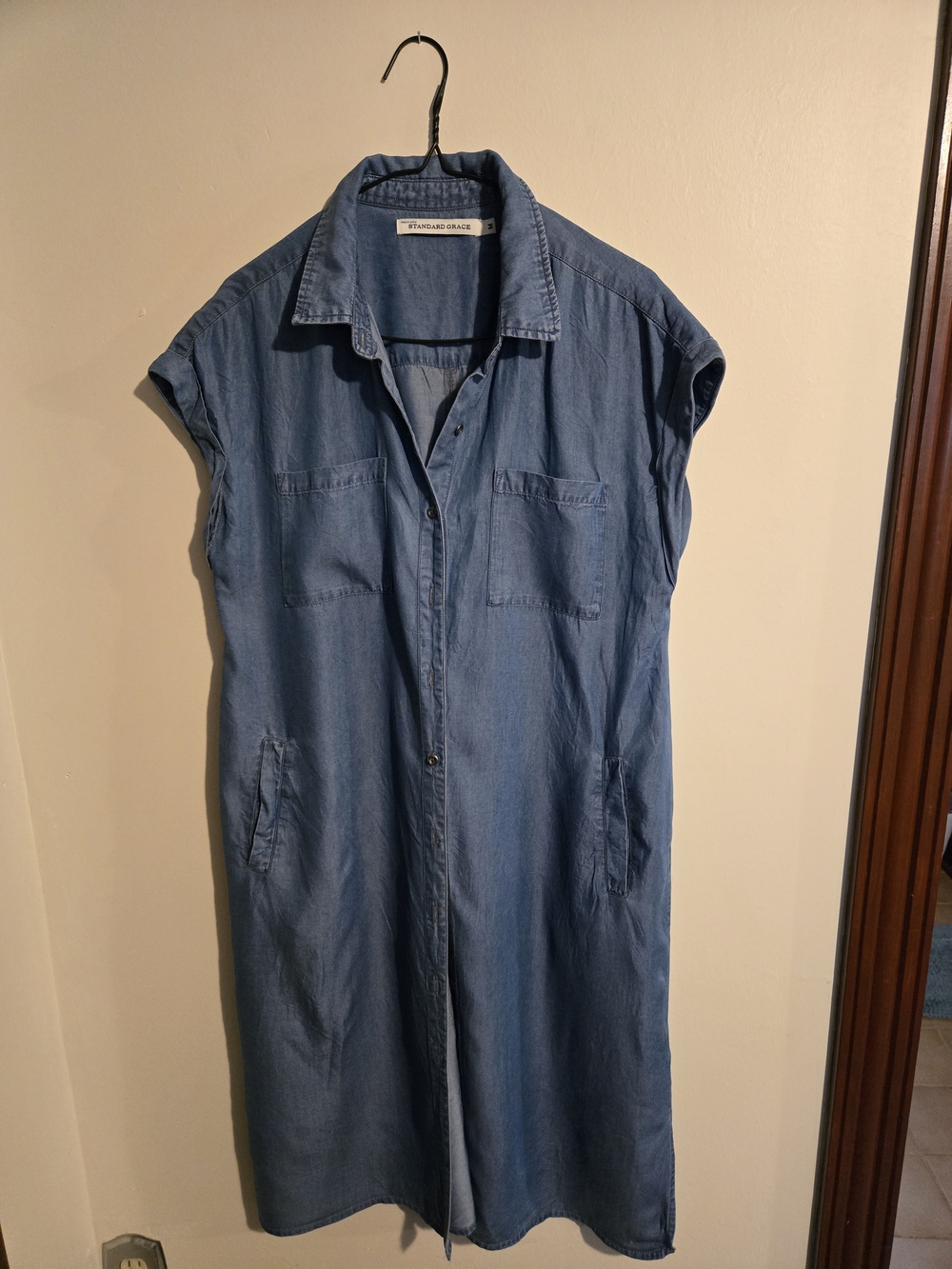 Light Blue Denim Midi Shirt Dress by Standard Grace